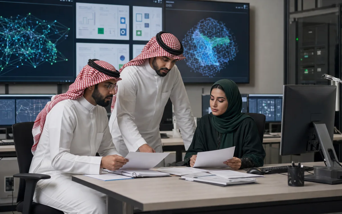 فريق ذكاء اصطناعي سعودي يراجع نتائج نظام تحليلي بمصادر موثقة