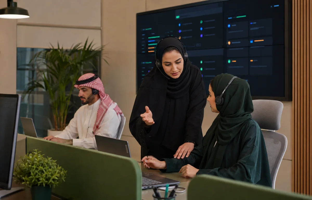 فريق دعم فني سعودي يعمل في مركز خدمة منظم